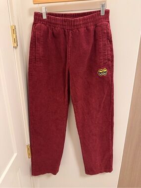 Krooked Eyes Maroon‎ Corduroy Skate Pants Size S Burgundy Y2K